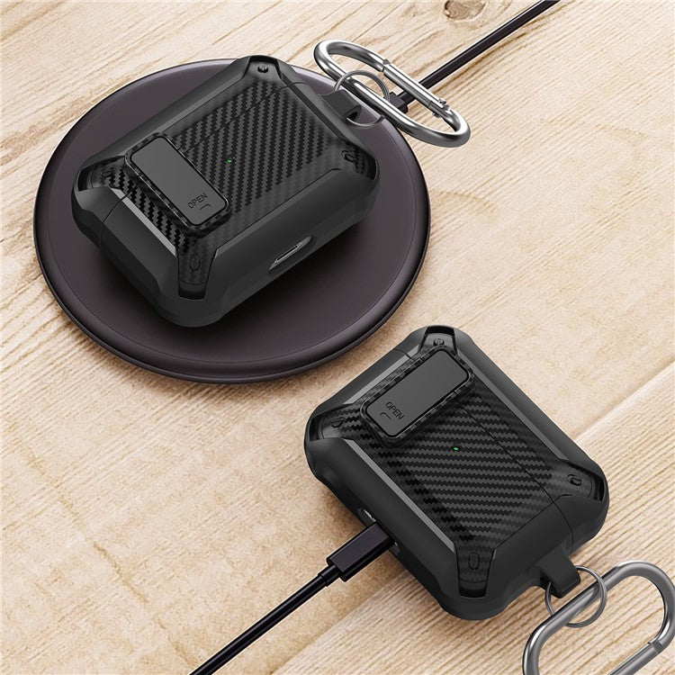 Carbon Fiber Texture Snap-on Lid Design Wireless Earphone TPU+PC Protective Cover Case for AirPods Pro - Style 1