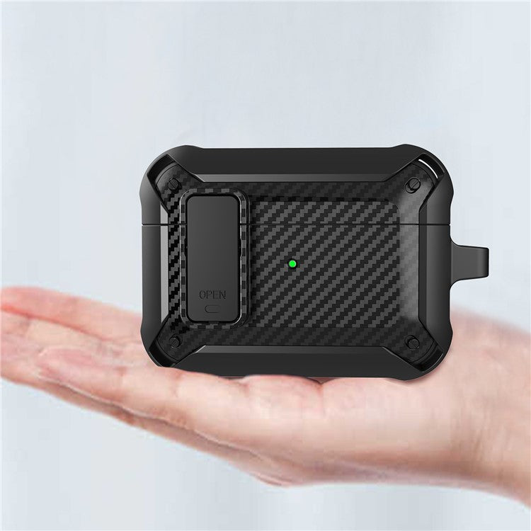 Carbon Fiber Texture Snap-on Lid Design Wireless Earphone TPU+PC Protective Cover Case for AirPods Pro - Style 1