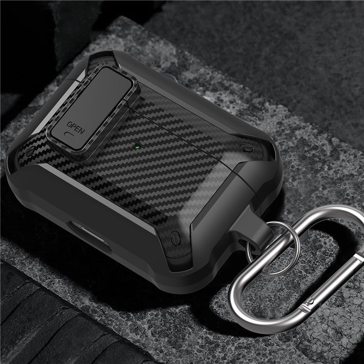 Carbon Fiber Texture Snap-on Lid Design Wireless Earphone TPU+PC Protective Cover Case for AirPods Pro - Style 1