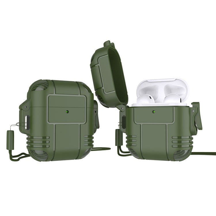 Robot Shape TPU Anti-drop Earbuds Case Protector Scratch Resistant Portable Earphone Charging Case Cover with Strap for AirPods 1/2 - Army Green