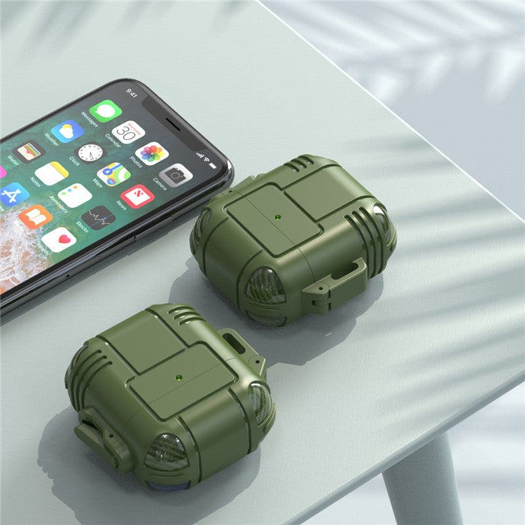 Robot Shape TPU Anti-drop Earbuds Case Protector Scratch Resistant Portable Earphone Charging Case Cover with Strap for AirPods 1/2 - Army Green