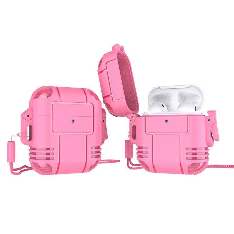 Robot Shape TPU Anti-drop Earbuds Case Protector Scratch Resistant Portable Earphone Charging Case Cover with Strap for AirPods 1/2 - Pink