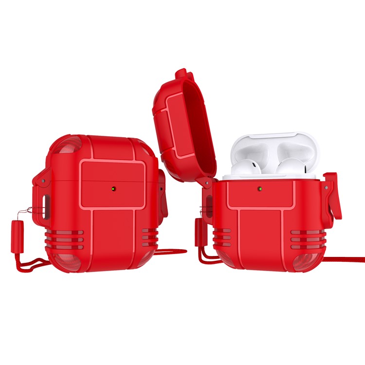 Robot Shape TPU Anti-drop Earbuds Case Protector Scratch Resistant Portable Earphone Charging Case Cover with Strap for AirPods 1/2 - Red