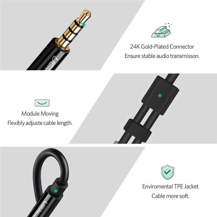 UGREEN 30620 Headphone Microphone Splitter 3.5mm Male to Dual Female Adapter AUX Cable for PCs/Laptops/Smartphones - Black