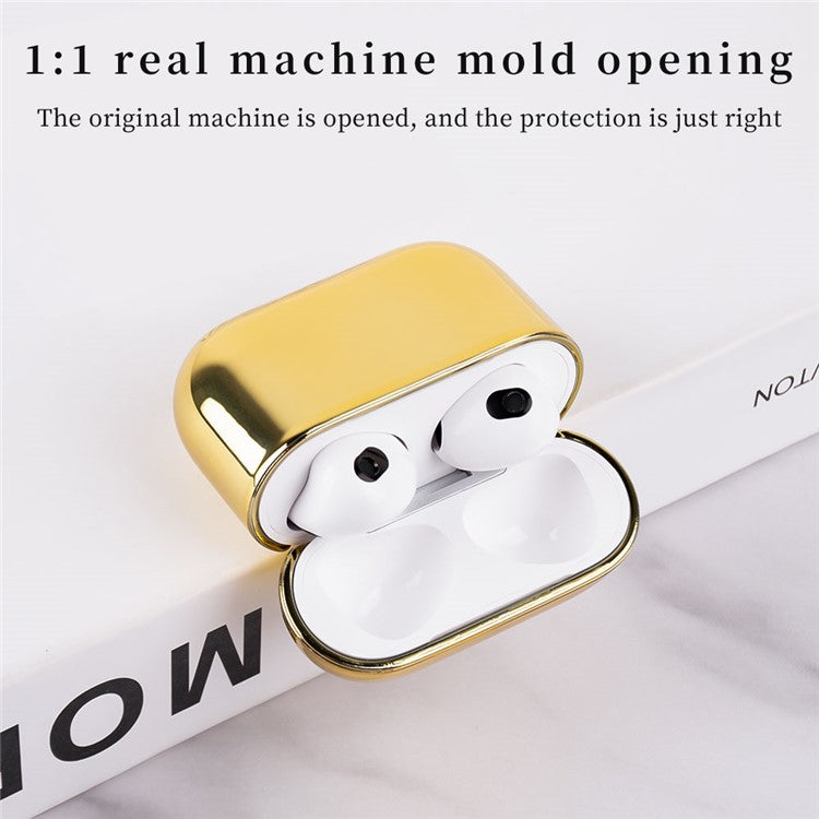 Earphone Storage Case for Apple AirPods 3, Hard PC Electroplating Full Protective Cover - Gold