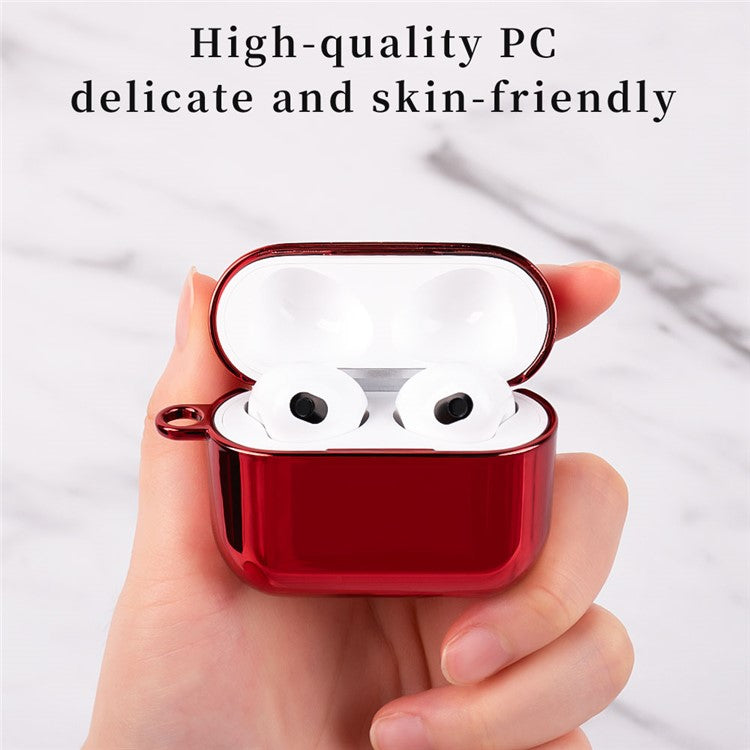 Electroplating Earphone Case for Apple AirPods 3, Full-Body Hard PC Shockproof Cover with Hook - Rose Gold