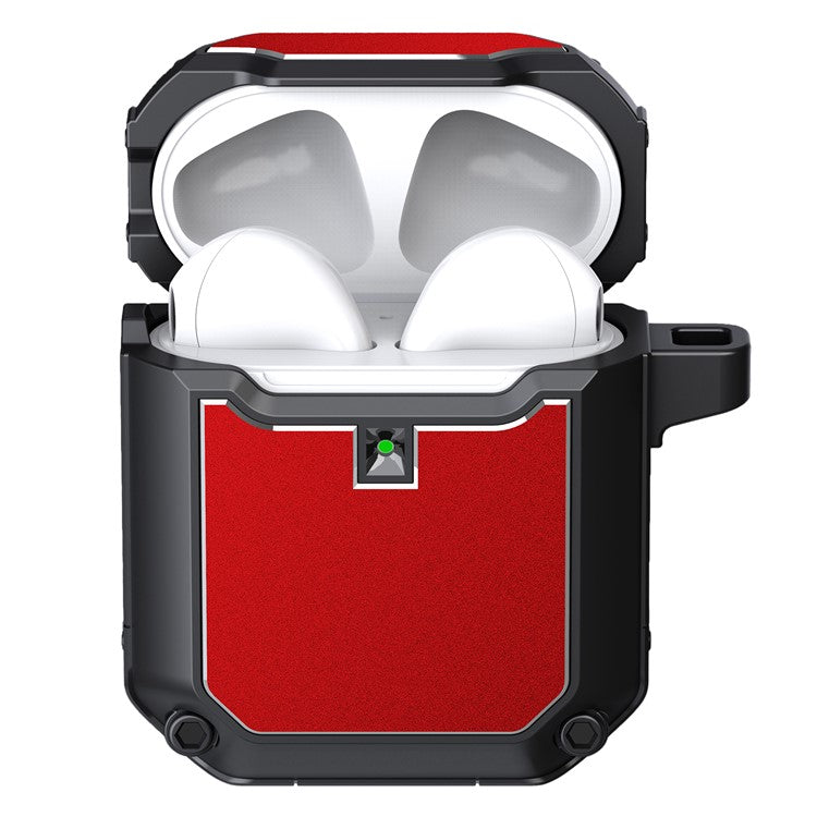 For Apple AirPods with Charging Case (2016) / with Charging Case (2019) / with Wireless Charging Case (2019) Earbud Case Full-Body TPU + Hardware Protective Cover with Carabiner Clip - Red