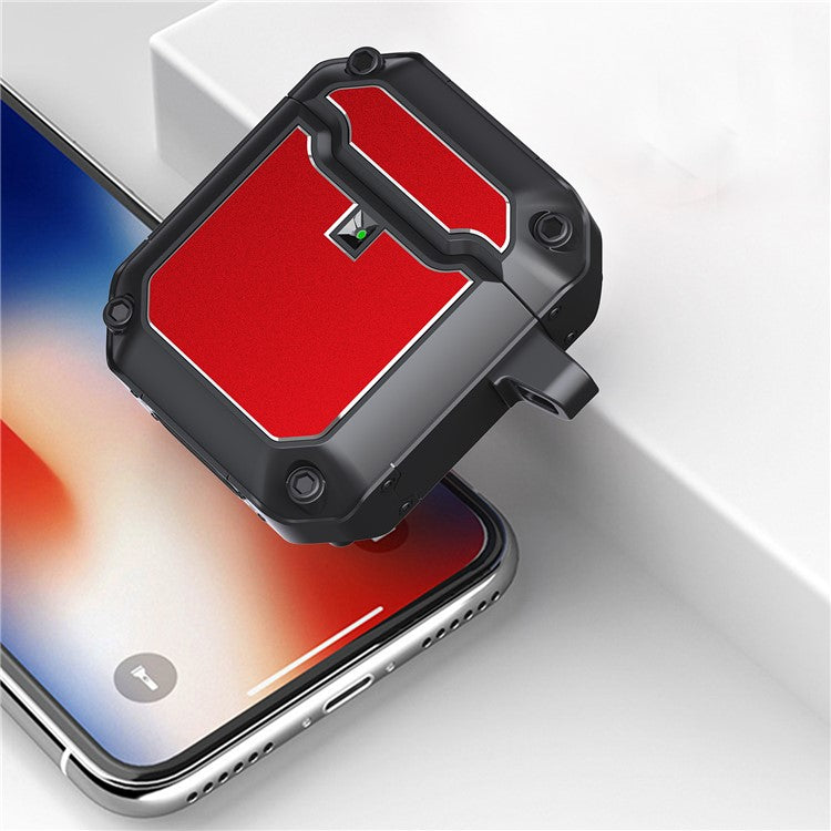 For Apple AirPods with Charging Case (2016) / with Charging Case (2019) / with Wireless Charging Case (2019) Earbud Case Full-Body TPU + Hardware Protective Cover with Carabiner Clip - Red