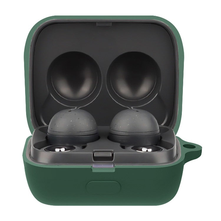 For Sony WF-L900 Earphone Charging Box Silicone Protective Case Bluetooth Earbuds Cover with Buckle - Blackish Green