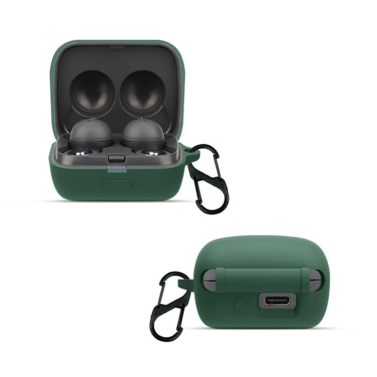 For Sony WF-L900 Earphone Charging Box Silicone Protective Case Bluetooth Earbuds Cover with Buckle - Blackish Green