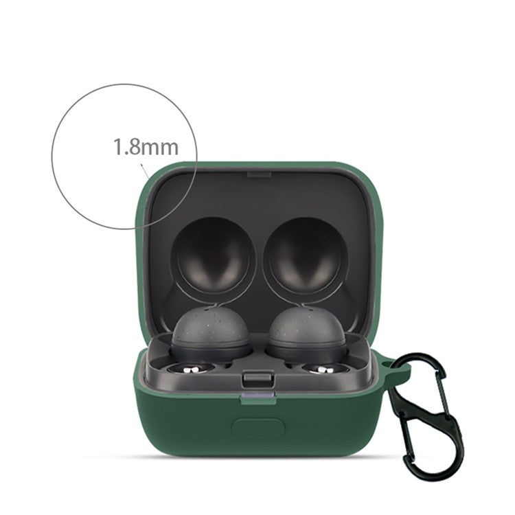 For Sony WF-L900 Earphone Charging Box Silicone Protective Case Bluetooth Earbuds Cover with Buckle - Blackish Green