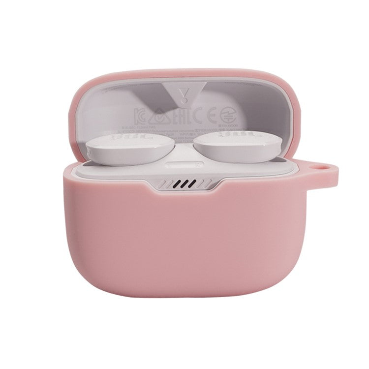 For JBL TUNE 130NC Bluetooth Earphone Silicone Protective Case Headphone Anti-fall Cover with Anti-lost Buckle - Pink