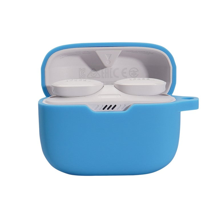 For JBL TUNE 130NC Bluetooth Earphone Silicone Protective Case Headphone Anti-fall Cover with Anti-lost Buckle - Sky Blue