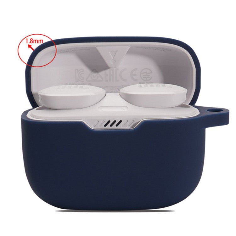 For JBL TUNE 130NC Bluetooth Earphone Silicone Protective Case Headphone Anti-fall Cover with Anti-lost Buckle - Midnight Blue