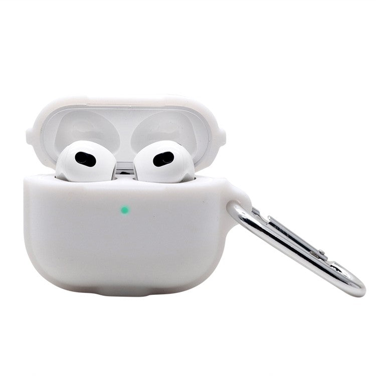 For Apple AirPods 3 Case Cover Portable Protective Case Earbuds Soft Silicone Protector with Keychain - White