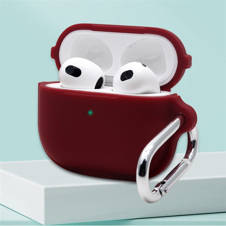 For Apple AirPods 3 Case Cover Portable Protective Case Earbuds Soft Silicone Protector with Keychain - White