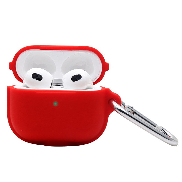 For Apple AirPods 3 Case Cover Portable Protective Case Earbuds Soft Silicone Protector with Keychain - Red