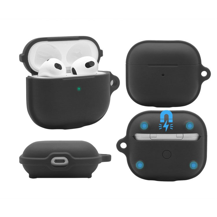 For Apple AirPods 3 Case Cover Portable Protective Case Earbuds Soft Silicone Protector with Keychain - Coffee