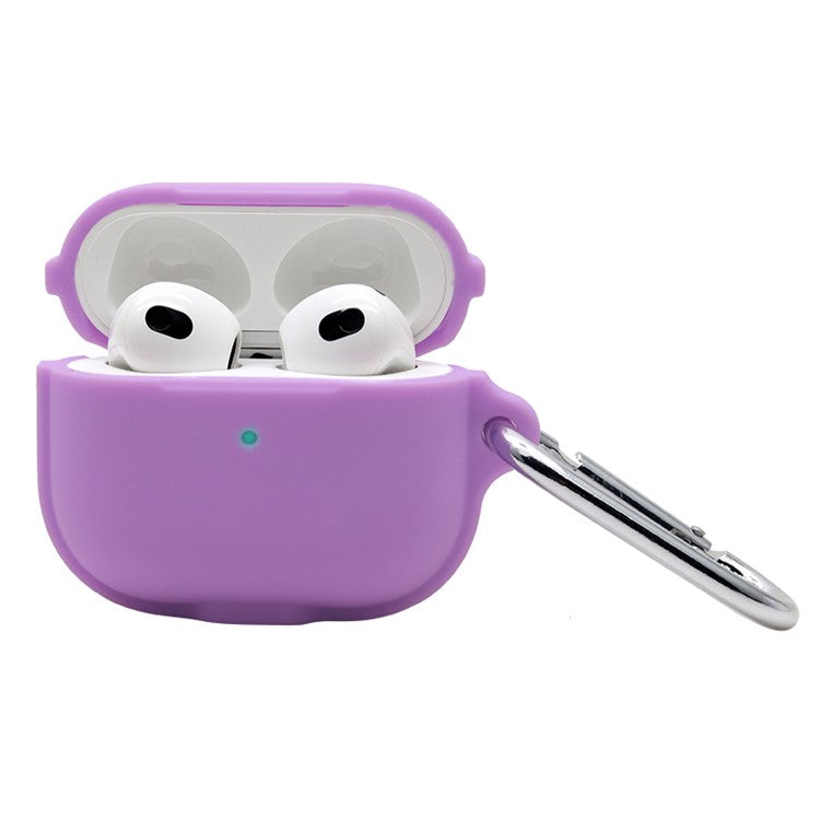 For Apple AirPods 3 Case Cover Portable Protective Case Earbuds Soft Silicone Protector with Keychain - Purple