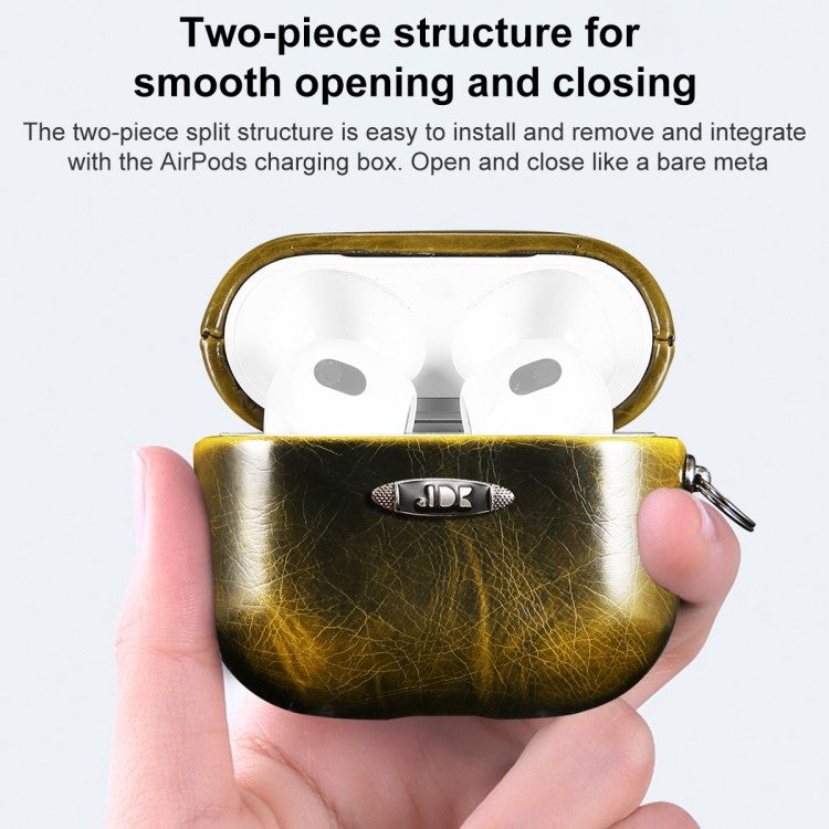 For Apple AirPods Pro Earphone Protective Case Waxy PU Leather Earbuds Charging Box Anti-scratch Cover with Hanging Buckle - Blackish Green