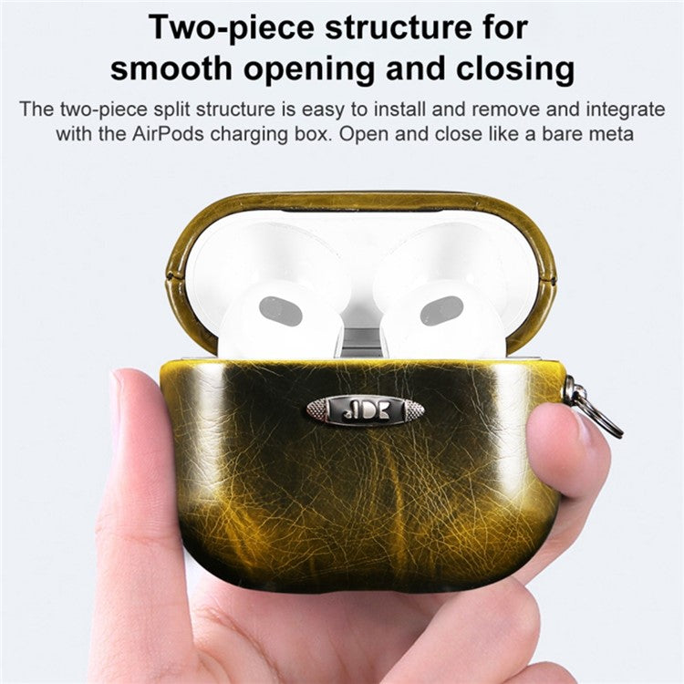 For AirPods 3 PU Leather Wireless Earphone Protective Case Cover with Hanging Buckle - Yellow