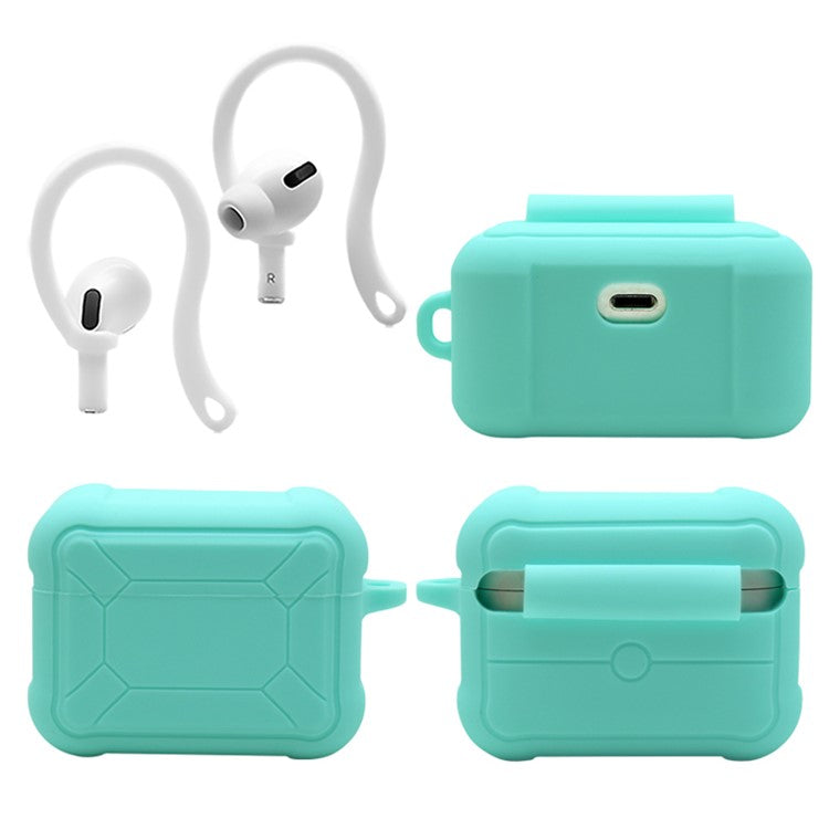 For Apple AirPods Pro 3-in-1 Silicone Protective Case + Ear-Hook + Anti-Lost Carabiner Protection Set - Green