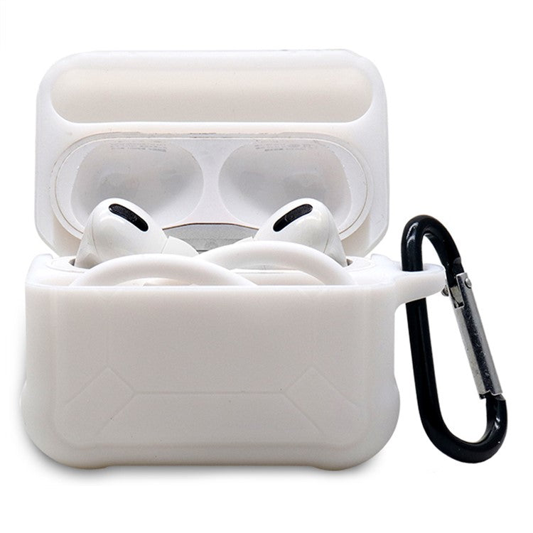 For Apple AirPods Pro 3-in-1 Silicone Protective Case + Ear-Hook + Anti-Lost Carabiner Protection Set - White