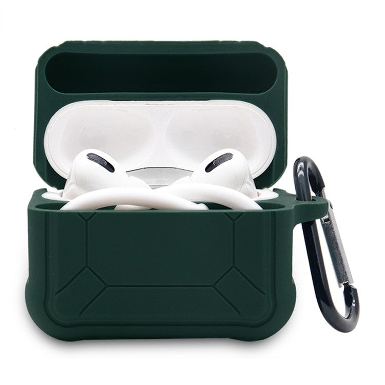 For Apple AirPods Pro 3-in-1 Silicone Protective Case + Ear-Hook + Anti-Lost Carabiner Protection Set - Midnight Green