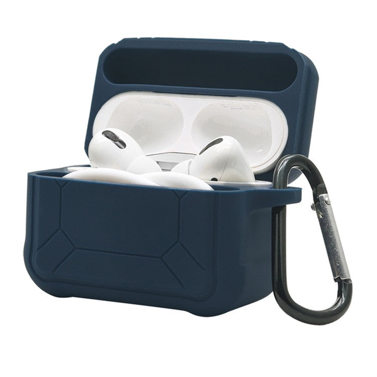 For Apple AirPods Pro 3-in-1 Silicone Protective Case + Ear-Hook + Anti-Lost Carabiner Protection Set - Midnight Blue