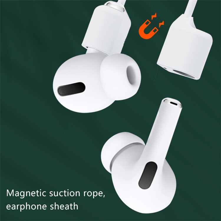 For Apple AirPods Pro 3-in-1 Silicone Protective Case + Anti-Lost Magnetic-Absorbed Strap + Carabiner Protection Set - White