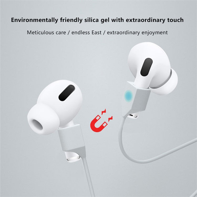 For Apple AirPods Pro 3-in-1 Silicone Protective Case + Anti-Lost Magnetic-Absorbed Strap + Carabiner Protection Set - White