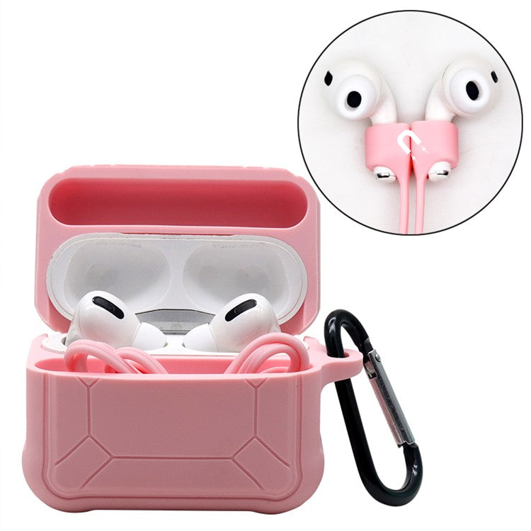 For Apple AirPods Pro 3-in-1 Silicone Protective Case + Anti-Lost Magnetic-Absorbed Strap + Carabiner Protection Set - Pink