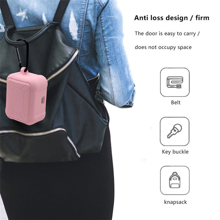 For Apple AirPods Pro 3-in-1 Silicone Protective Case + Anti-Lost Magnetic-Absorbed Strap + Carabiner Protection Set - Pink