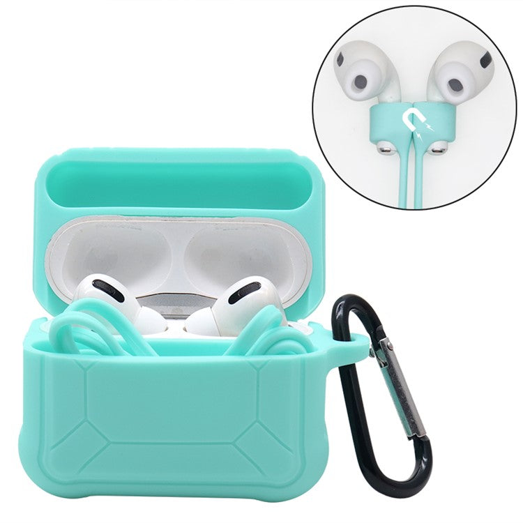 For Apple AirPods Pro 3-in-1 Silicone Protective Case + Anti-Lost Magnetic-Absorbed Strap + Carabiner Protection Set - Green