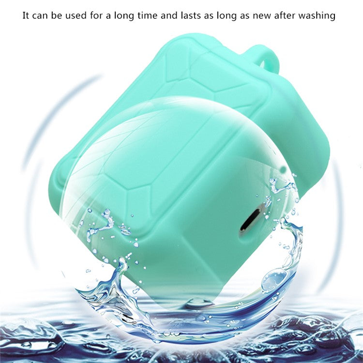 For Apple AirPods Pro 3-in-1 Silicone Protective Case + Anti-Lost Magnetic-Absorbed Strap + Carabiner Protection Set - Green