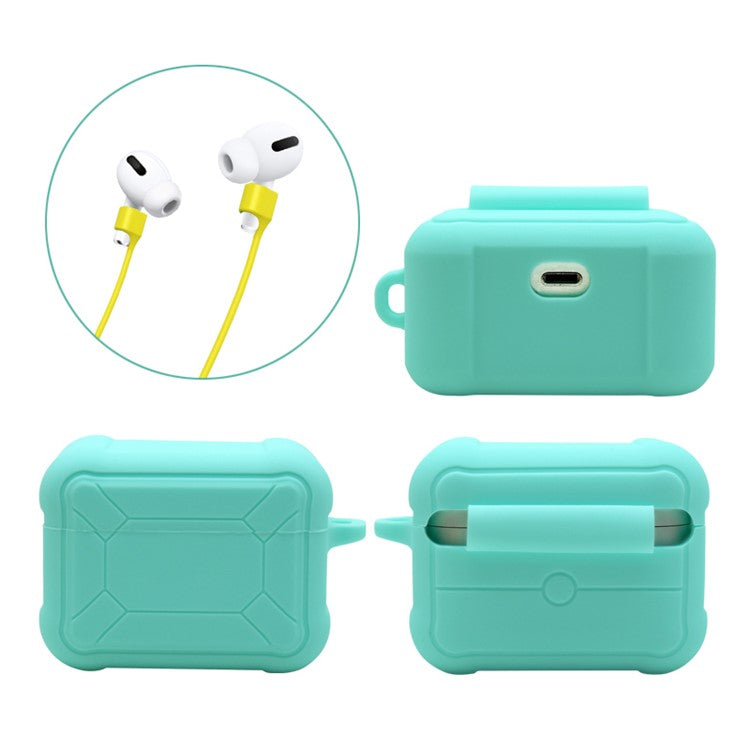 For Apple AirPods Pro 3-in-1 Silicone Protective Case + Anti-Lost Magnetic-Absorbed Strap + Carabiner Protection Set - Green