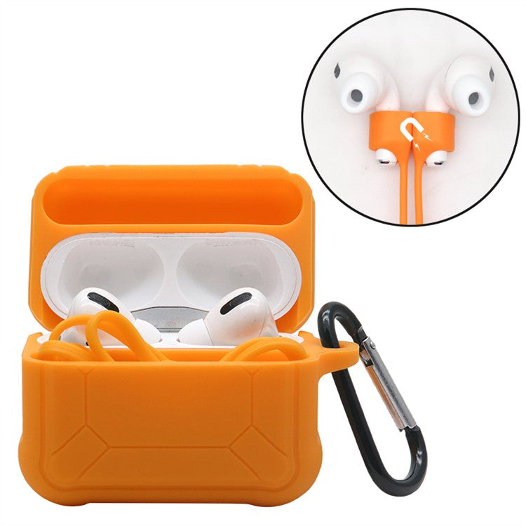 For Apple AirPods Pro 3-in-1 Silicone Protective Case + Anti-Lost Magnetic-Absorbed Strap + Carabiner Protection Set - Orange