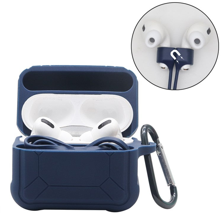 For Apple AirPods Pro 3-in-1 Silicone Protective Case + Anti-Lost Magnetic-Absorbed Strap + Carabiner Protection Set - Midnight Blue