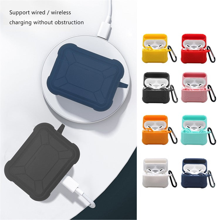 For Apple AirPods Pro 3-in-1 Silicone Protective Case + Anti-Lost Magnetic-Absorbed Strap + Carabiner Protection Set - Midnight Blue