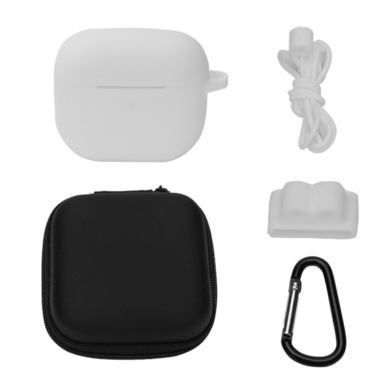 5Pcs/Set For Apple AirPods 3 Portable Protective Case Set Earbuds Soft Silicone Protector Kit with Keychain/Earphone Holder/Anti-lost Neck Strap/Storage Case - White