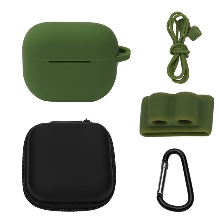 5Pcs/Set For Apple AirPods 3 Portable Protective Case Set Earbuds Soft Silicone Protector Kit with Keychain/Earphone Holder/Anti-lost Neck Strap/Storage Case - Green