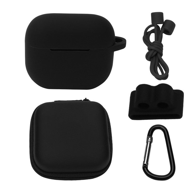 5Pcs/Set For Apple AirPods 3 Portable Protective Case Set Earbuds Soft Silicone Protector Kit with Keychain/Earphone Holder/Anti-lost Neck Strap/Storage Case - Black