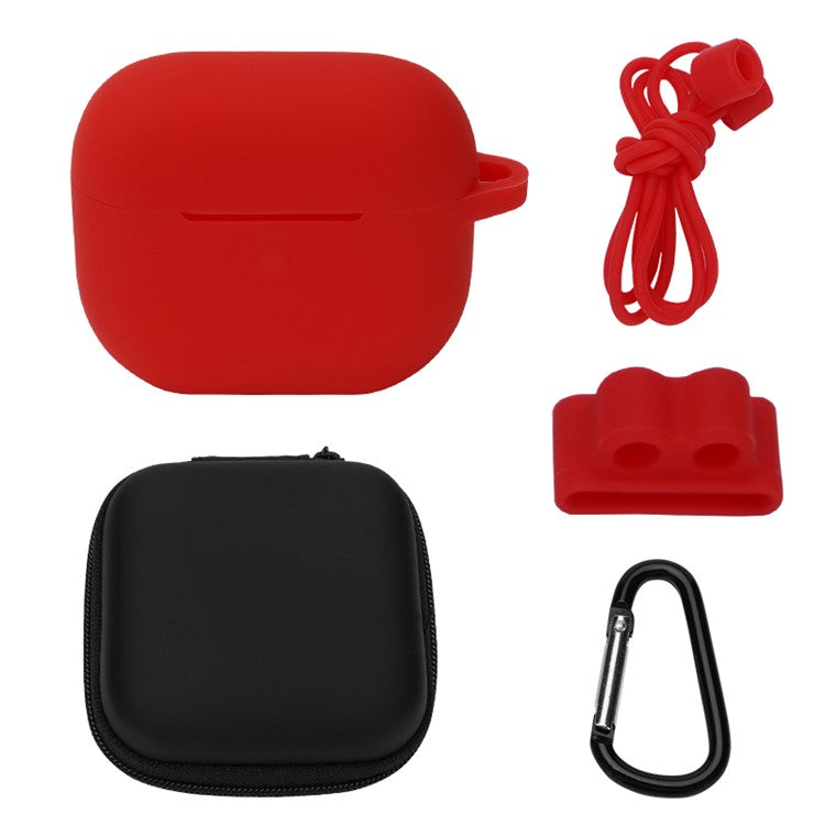 5Pcs/Set For Apple AirPods 3 Portable Protective Case Set Earbuds Soft Silicone Protector Kit with Keychain/Earphone Holder/Anti-lost Neck Strap/Storage Case - Red