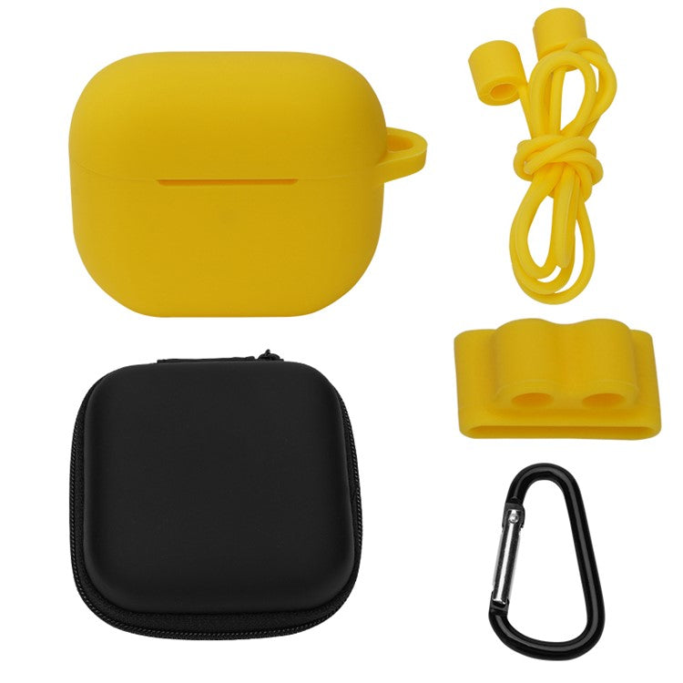 5Pcs/Set For Apple AirPods 3 Portable Protective Case Set Earbuds Soft Silicone Protector Kit with Keychain/Earphone Holder/Anti-lost Neck Strap/Storage Case - Yellow