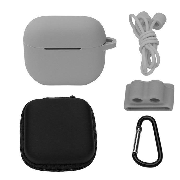 5Pcs/Set For Apple AirPods 3 Portable Protective Case Set Earbuds Soft Silicone Protector Kit with Keychain/Earphone Holder/Anti-lost Neck Strap/Storage Case - Grey