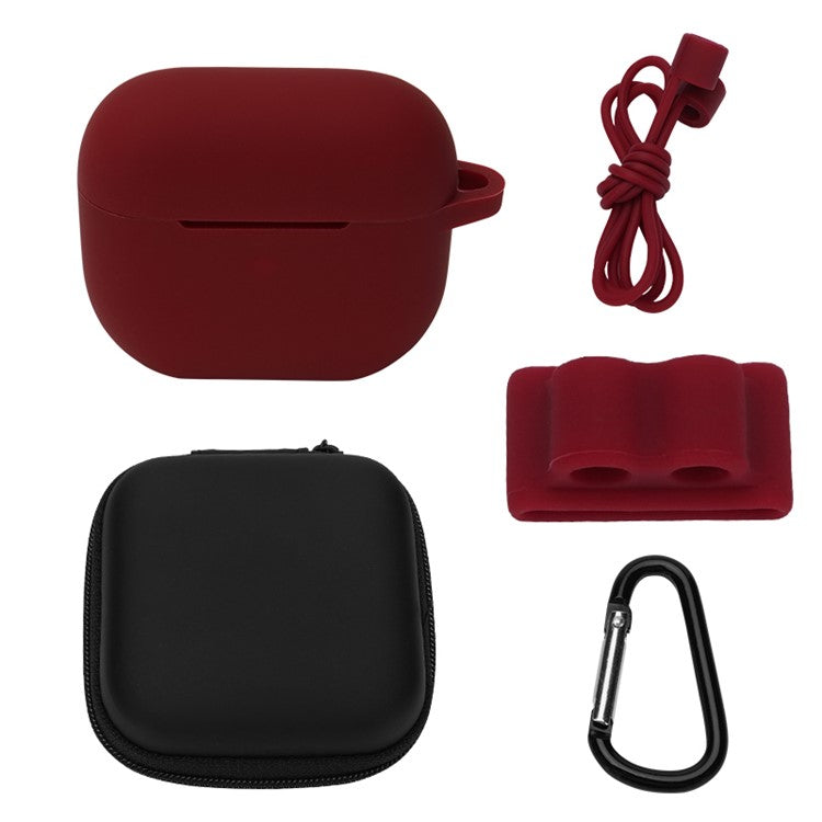 5Pcs/Set For Apple AirPods 3 Portable Protective Case Set Earbuds Soft Silicone Protector Kit with Keychain/Earphone Holder/Anti-lost Neck Strap/Storage Case - Wine Red