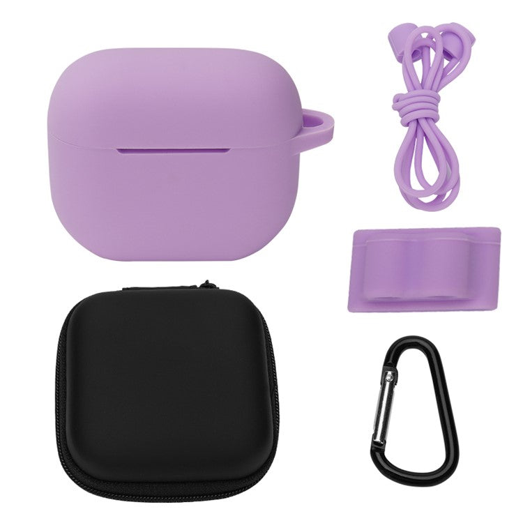 5Pcs/Set For Apple AirPods 3 Portable Protective Case Set Earbuds Soft Silicone Protector Kit with Keychain/Earphone Holder/Anti-lost Neck Strap/Storage Case - Light Purple