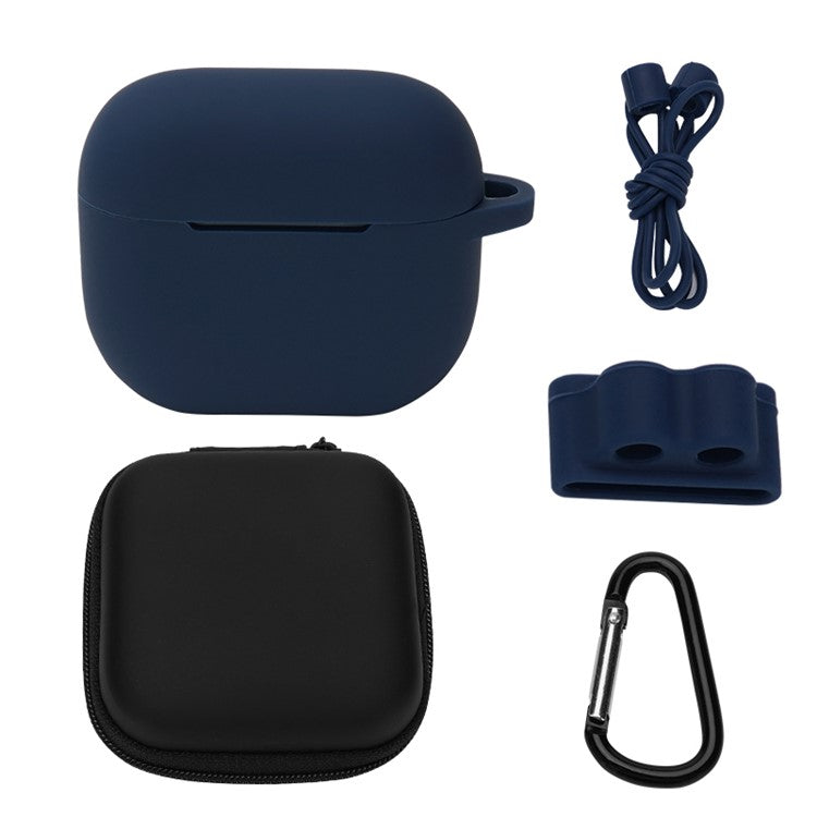 5Pcs/Set For Apple AirPods 3 Portable Protective Case Set Earbuds Soft Silicone Protector Kit with Keychain/Earphone Holder/Anti-lost Neck Strap/Storage Case - Midnight Blue