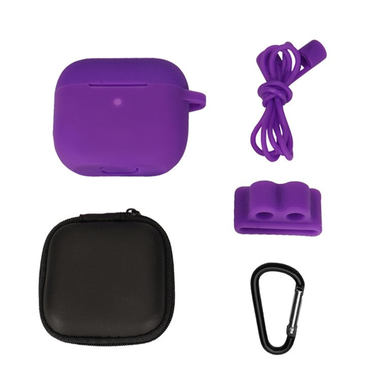 5Pcs/Set For Apple AirPods 3 Portable Protective Case Set Earbuds Soft Silicone Protector Kit with Keychain/Earphone Holder/Anti-lost Neck Strap/Storage Case - Purple