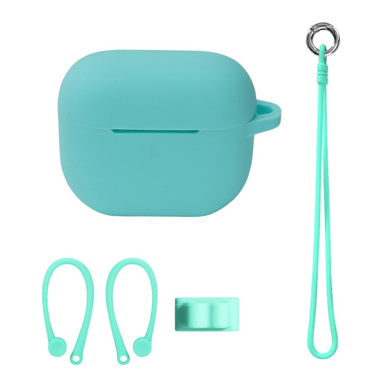 4Pcs/Set For Apple AirPods 3 Protective Case Set Earbuds Soft Silicone Protector Kit with Wrist Strap/Strap Buckle/Ear Hook - Light Green